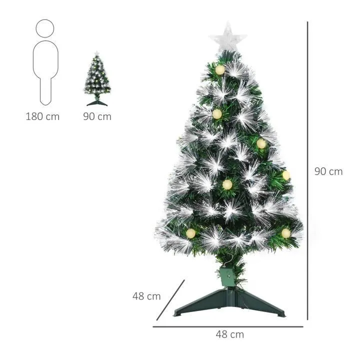 HOMCOM Sapin de Noël Artificiel Lumineux 90H cm Fibre Optique LED + 14 Ampoules + Support Pied 90 Branches-3