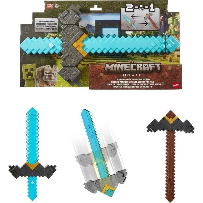 Minecraft Épée et Pioche 2 en 1, accessoire inspiré de "Minecraft : Le Film", JFR72 Mattel, jeu de rôle-0