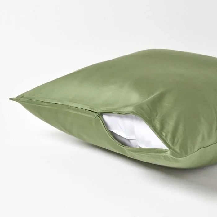 Taie d'oreiller en 100% coton Bio 400 fils Vert mousse, 60 x 60 cm-2