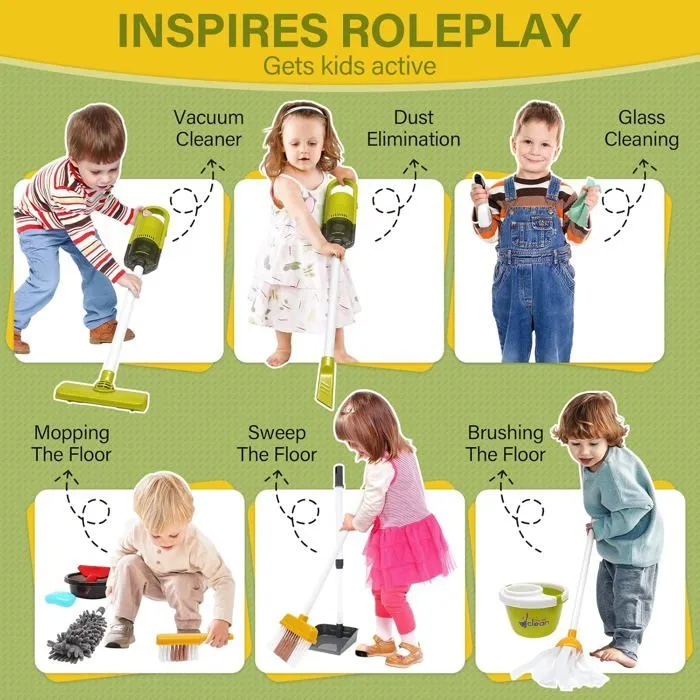 Aspirateur Enfant Qui Aspire Vraiment, 14 Pièces Kit Menage Enfant, Aspirateur Enfant Jouet 15 × 56 cm, Jouet pour partir de 3 Ans-2
