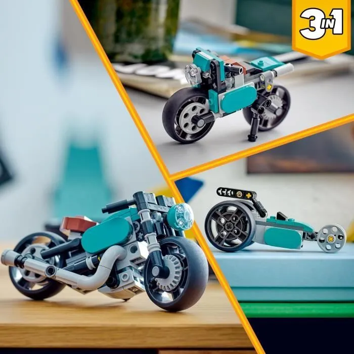 LEGO® Creator 3-en-1 31135 La Moto Ancienne, Jouet Voiture Classique et de Rue, avec Dragster-4