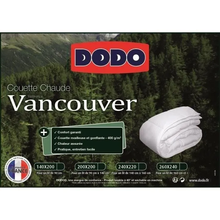 Couette chaude Vancouver - 200 x 200 cm - 400gr/m² - Blanc - DODO-5
