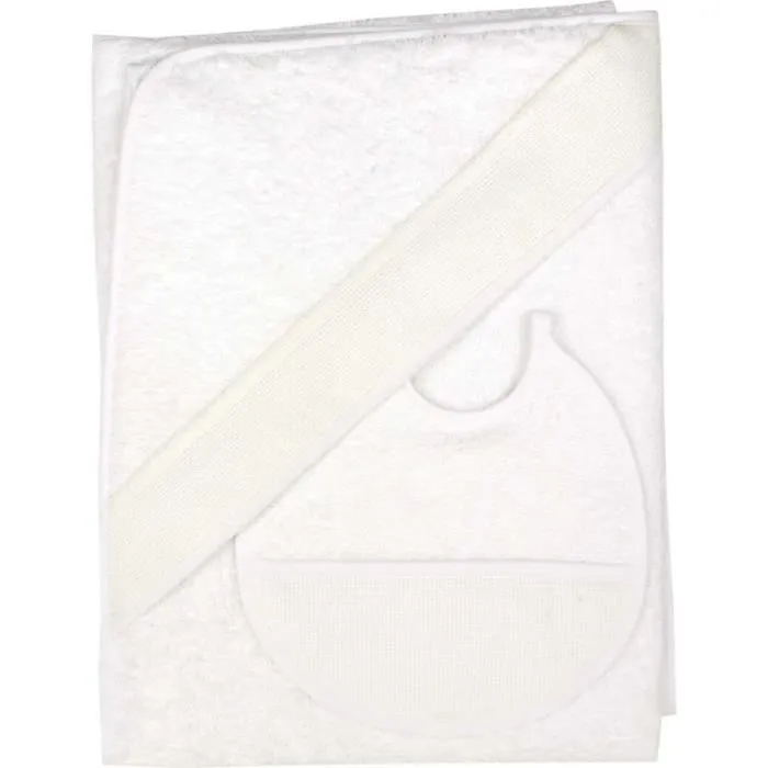 Cape de bain et bavoir pour bébé - EASY DORT - Blanc - 80x80 cm - Bande à broder-0