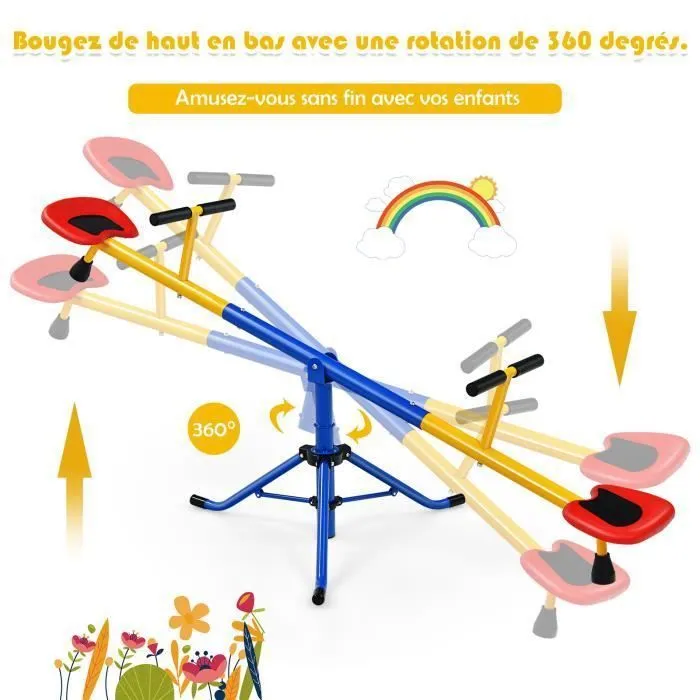 COSTWAY Balançoire à Bascule Tapecul pour Enfant Pivotante à 360° avec Pieds d'Arrêt Jouet d'Extérieur pour Jardin 3 - 8 ans-1
