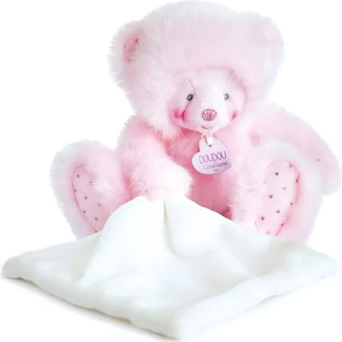 Doudou et Compagnie Peluche Ours Ourson et son Doudou Mouchoir 22 cm rose Trop Mimi DC3551-0