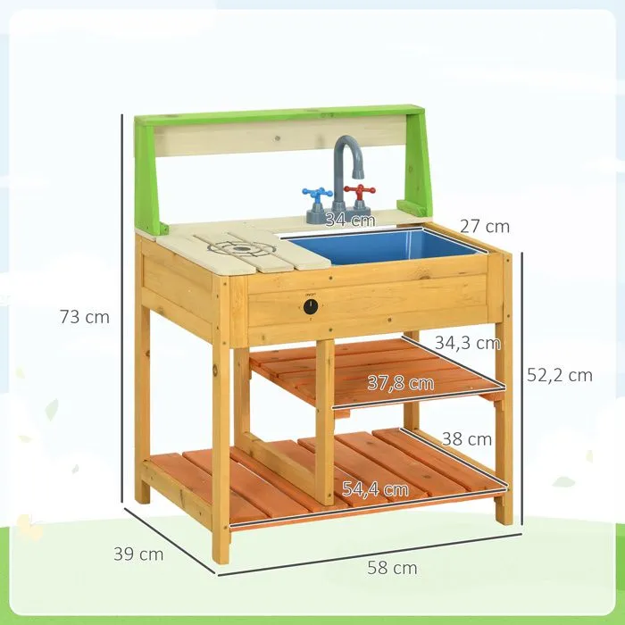 Cuisine extérieure - Outsunny - jeu d'imiation - avec étagères évier et robinet - convient aux enfants de 3 à 8 ans - multicolore-3