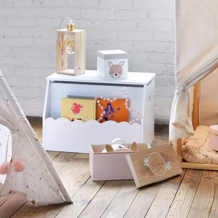Coffre de rangement et Bibliothèque pour Chambre d'Enfant - ATMOSPHERA - Blanc - Bois de Pin et Bois MDF-2