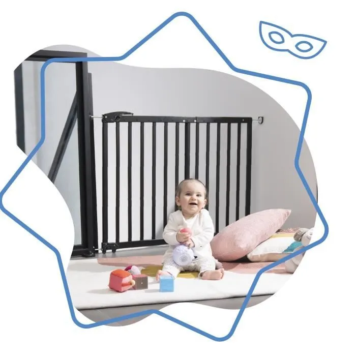 Badabulle Barrière de Sécurité Deco Pop - Barrière Extensible pour Ouverture de 63 à 106cm - Fixation Vis, Noir-1