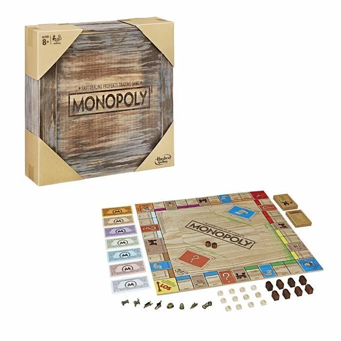 Monopoly - C2320800 - Rustic, edition speciale en bois, le classique des jeux de societe, exclusif a Amazon (allemand)-0
