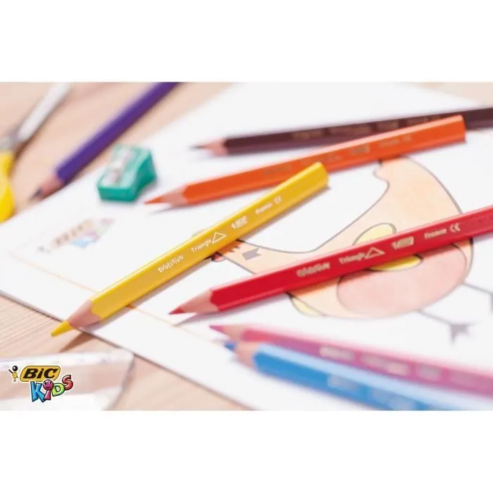 BIC Kids Evolution Triangle ECOlutions Crayons de Couleurs Triangulaires - Couleurs Assorties, Etui Carton de 12-3