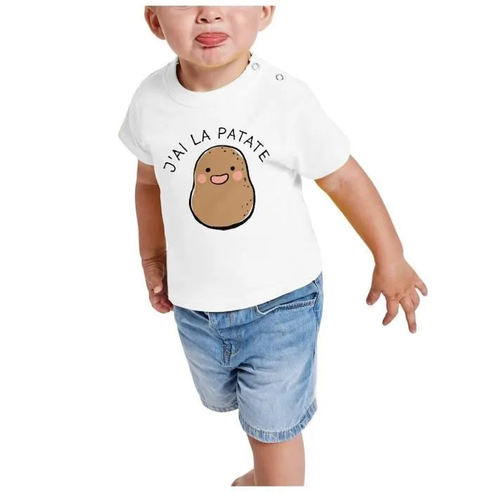 T-shirt Bébé Manche Courte Blanc J'ai la Patate Expression Légumes Humour-1