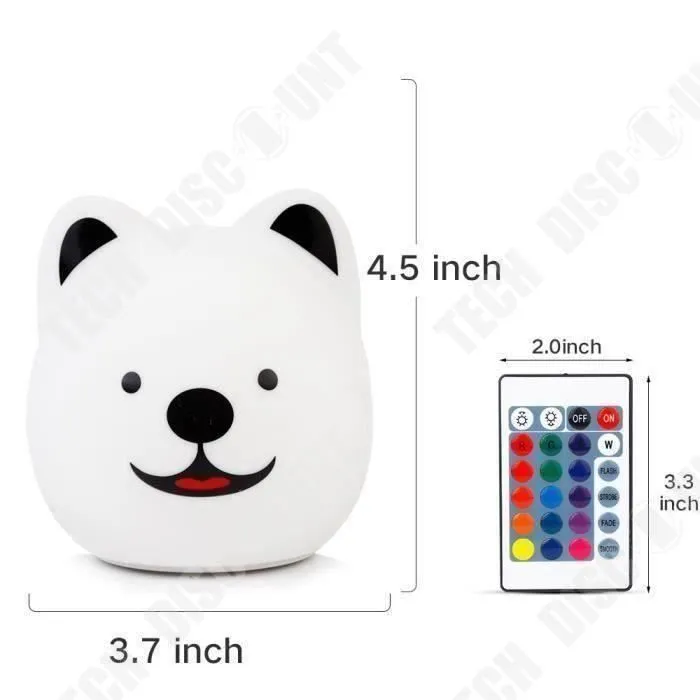 TD® Veilleuse pour enfants modèle chien Télécommande lumière de nuit Lumière chien mignon Cadeau Silicone Chien Silicone décoration-3