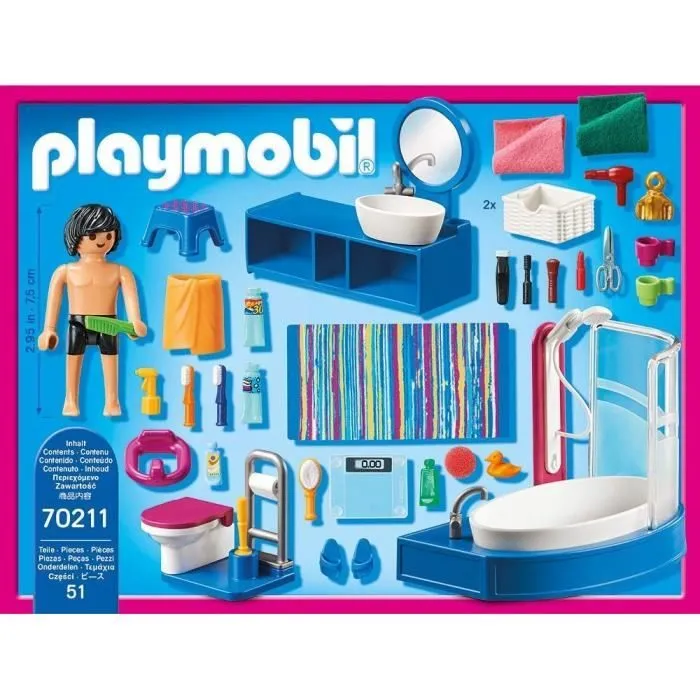 PLAYMOBIL 70211 Salle de bain avec baignoire, Dollhouse La Maison Traditionnelle, 51 pièces, Dès 4 ans-1