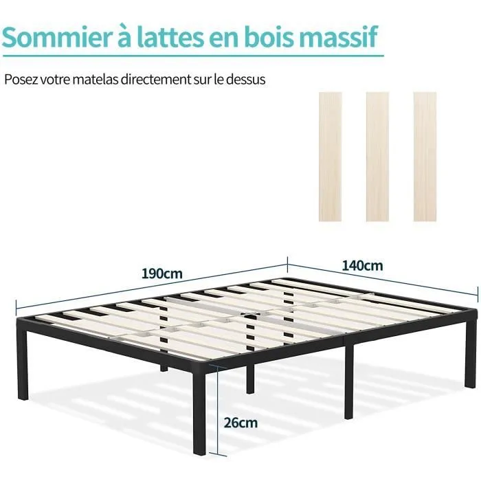 Ensemble Sommier + Matelas - 140x190cm - Mémoire de forme - 2 places - Monobloc-3