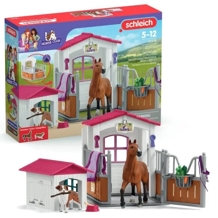 Box avec Jument Hanovrien et Berger Australien, Figurine cheval et accessoires, SCHLEICH 72218 Horse Club, dès 5 ans-0