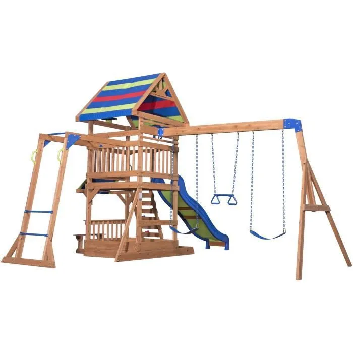 Aire de jeux en bois Northbrook avec balançoire, toboggan, bac à sable et snack-bar - Backyard Discovery-1