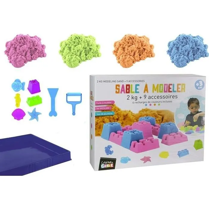 Coffret de sable magique - Sable Magique - 2Kg - 4 couleurs - 9 accessoires - Pour enfants à partir de 3 ans-0