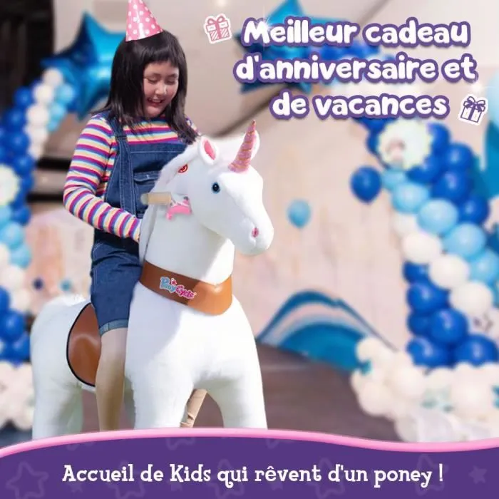 PonyCycle Modèle U Animal qui marche Peluche licorne blanche à roulettes avec frein Taille 5 pour 7 ans et plus Ux504-1