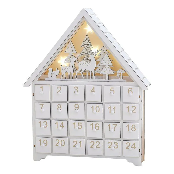 Ginger ray - WC-134 - Calendrier de l'Avent lumineux en bois blanc et doré pour décoration de cheminée-2