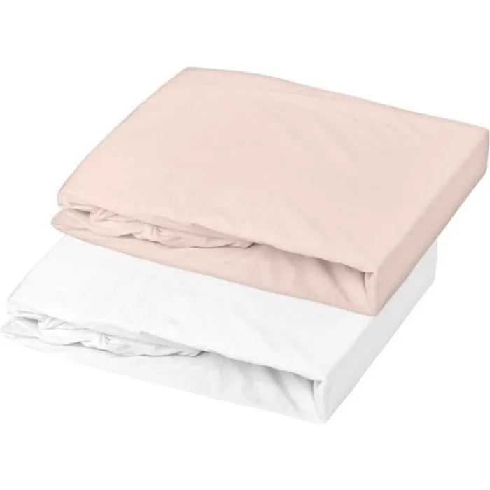 DOMIVA Lot 2 Draps housse Uni - Jersey - Oeko-Tex® - Blanc/Nude - 70 x 140 cm-0