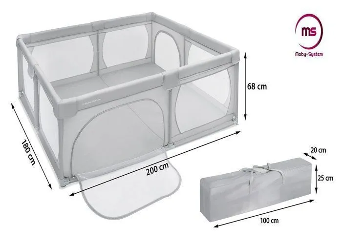 Moby-System Parc Bébé Pliable 200 x 180 X 68 gris avec base antidérapante, stable, protection imperméable à l'eau, sac de transport-2