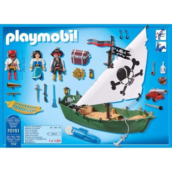 PLAYMOBIL - Les Pirates - Chaloupe des pirates avec moteur