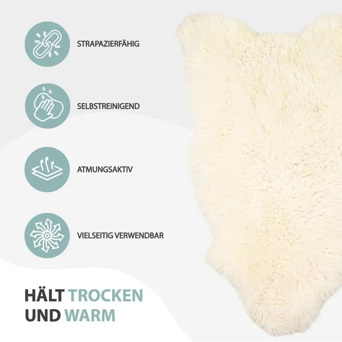 Tapis fourrure naturel Longueur: 130 - 140 cm - peau de mouton descente de lit - pour poussette bébé décorative Blanc-2