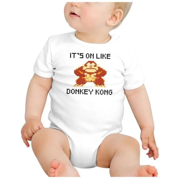 Body Bébé Manche Courte Blanc It's on like Donkey Kong Jeux Vidéo Retro Gaming Vintage-1