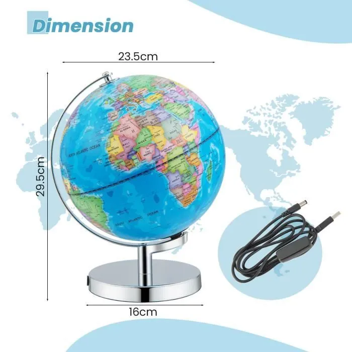 Globe Terrestre 23 cm COSTWAY Globe Jour & Nuit Lumineux - s illumine avec la Carte des 88 Constellations, Déco. de Bureau, Ecole-3