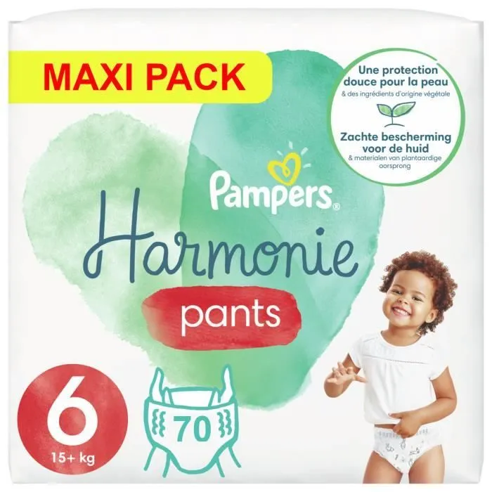 Couches Pampers Harmonie Taille 6 - 70 couches - Douceur Naturelle - Absorption Supérieure - Ajustement Parfait-0