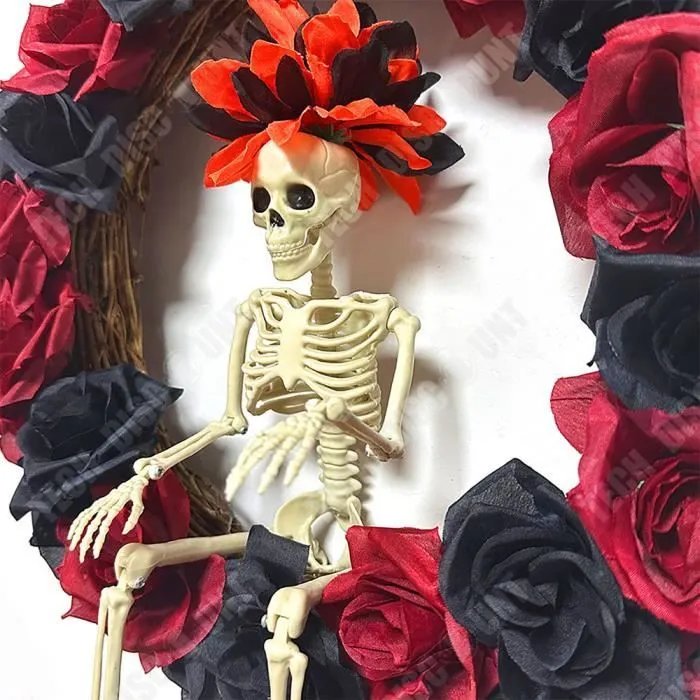 TD® Couronne de Squelette Halloween 43*43cm Squelette Squelette Décoration de fête d'Halloween Suspension de porte Halloween-3