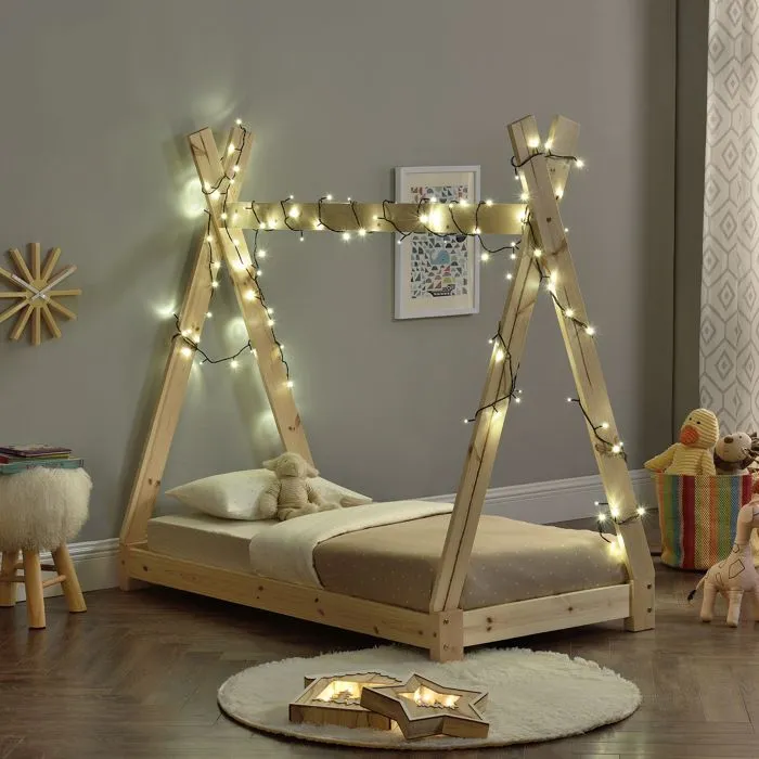 Lit de Tipi pour Enfant Onejda Bois Naturel 140 x 70 cm [en.casa]-3