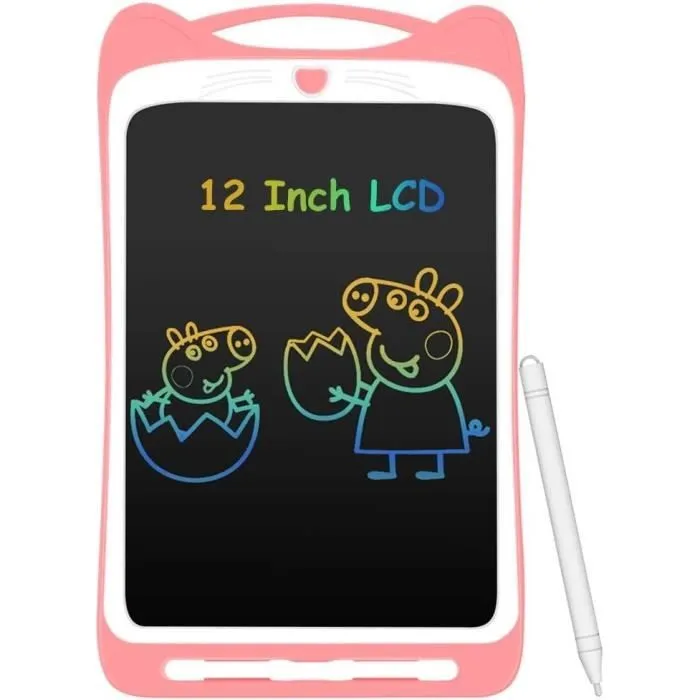 Tablette d'Ecriture LCD Enfant 12” Ardoise Magique Coloré - AGPTEK - Rose - Grand Ecran - Sans Papier - Portable-0