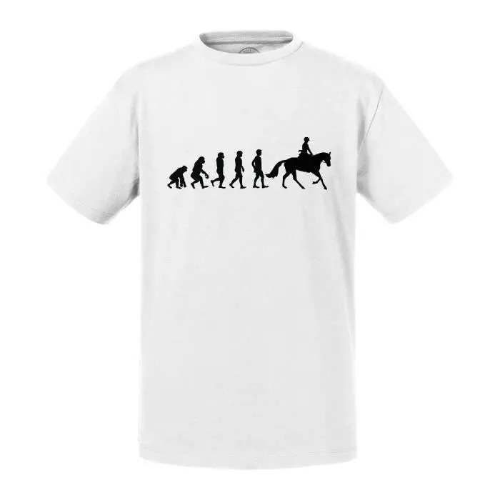 T-shirt Enfant Blanc Evolution Equitation Cheval Cavalier Poney-0