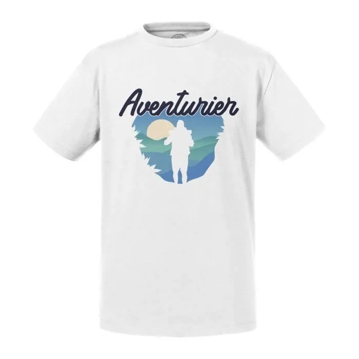 T-shirt Enfant Blanc Aventurier Voyageur Backpacker Randonnée-0