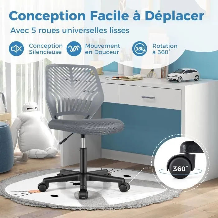 COSTWAY Chaise de Bureau Ergonomique en Maille, Hauteur du Siège Réglable 41-53 cm, pour Enfant, Adolescent, Adulte, Gris-3