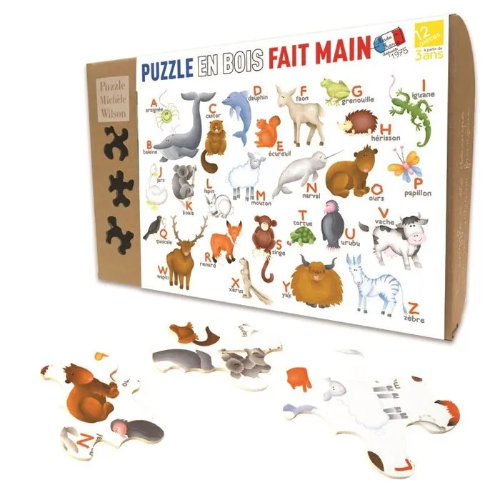 Puzzle en bois fait main 12 pièces - Puzzle Michèle Wilson - Alphabet des Animaux - Pour enfants dès 3 ans-2