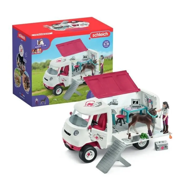 Vétérinaire Mobile, coffret de jeu avec 1 personnage, 1 Poulain Hanovrien schleich, Schleich 42439 Horse Club, Dès 5 ans-0