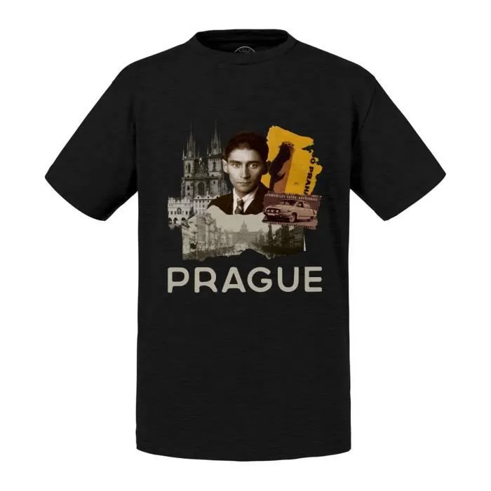 T-shirt Enfant Noir Prague Vintage Voyage Tchéquie Carte Postale-0