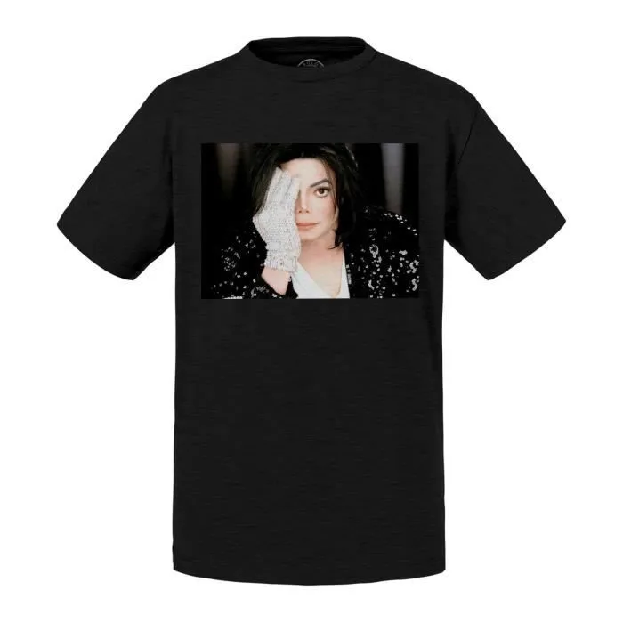 T-shirt Enfant Noir Michael Jackson Portrait Recent Chanteur Pop Star Celebrite-0
