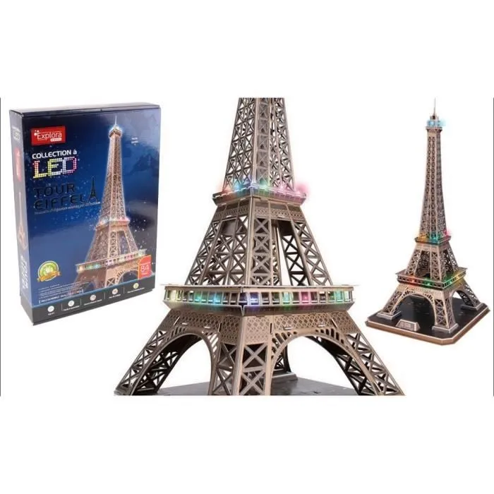 Maquette 3D - EXPLORA - Tour Eiffel - Lumineuse LED - 84 pièces - À monter soi-même-0