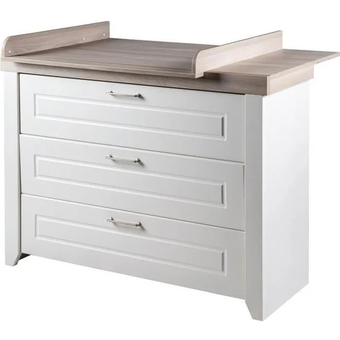 Commode à Langer ROBA Felicia - 3 Tiroirs - Poignées en Métal - Blanc - Aspect Bois-0