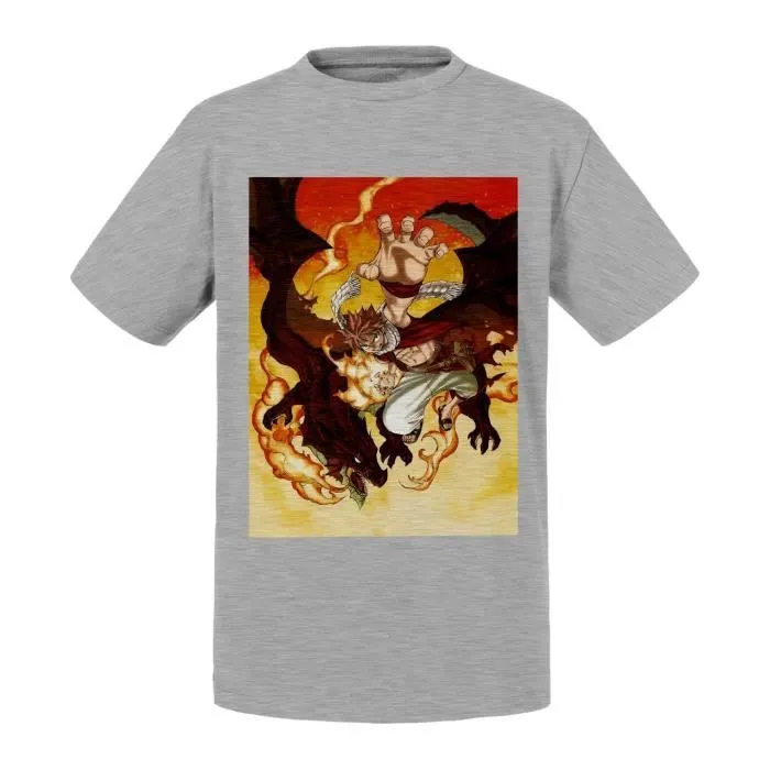 T-shirt Enfant Gris Fairy Tail Natsu Et Ignir Dragon Slayer Manga-0