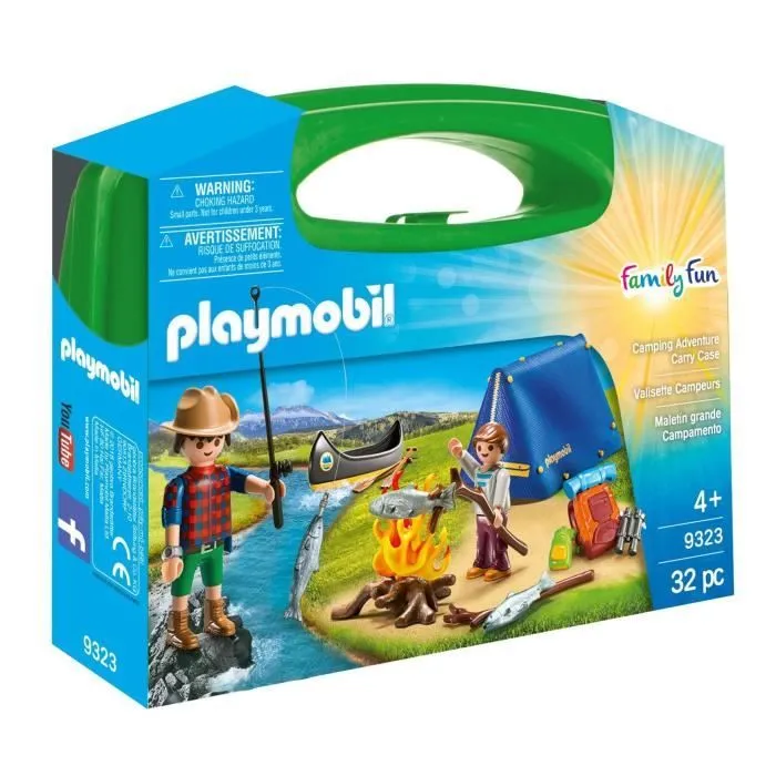 PLAYMOBIL 9323 Valisette Campeurs, Sports et Action, 2 personnages, tente, canoë et accessoires, 32 pièces, Dès 4 ans-0
