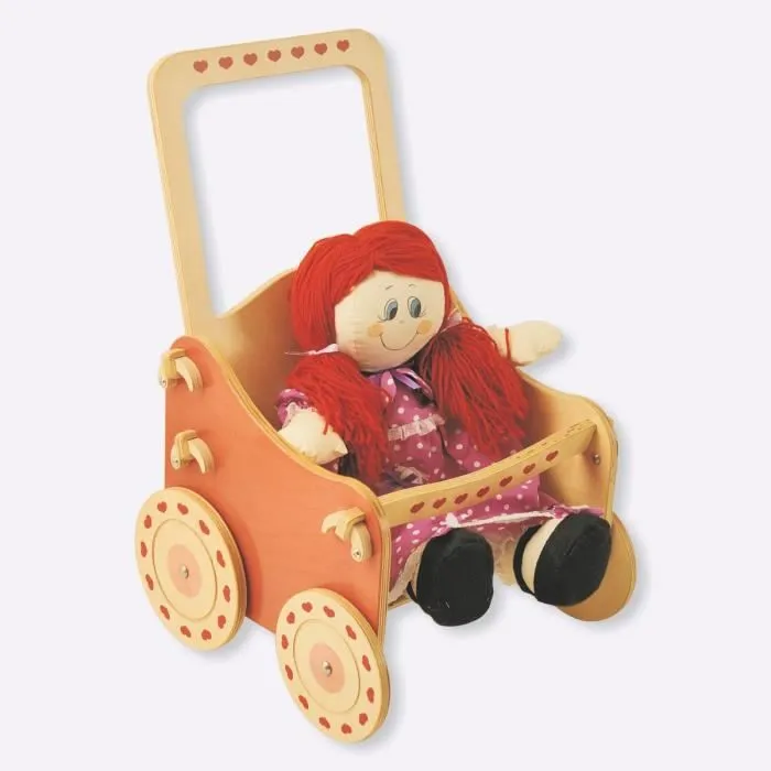 Poussette en bois pour poupée Dida - décoration Nature - 50 cm de hauteur - pour enfants de +2 ans-0