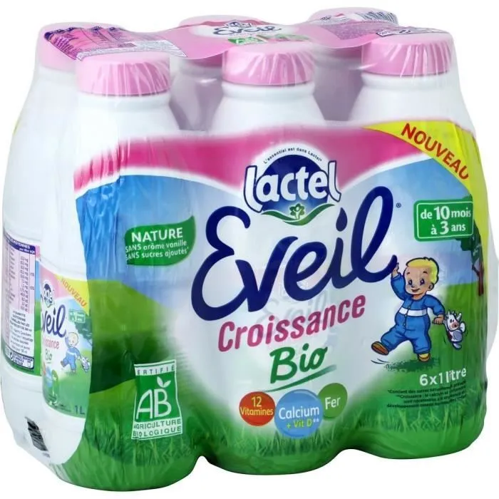 LACTEL Eveil Lait Croissance - Bio - 6x1 L - De 10 mois à 3 ans-0