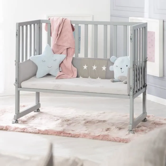 Berceau Cododo ROBA 'safe asleep®' 2 en 1 + Matelas + Barrière et Tour de lit 'Little Stars' - Gris-3