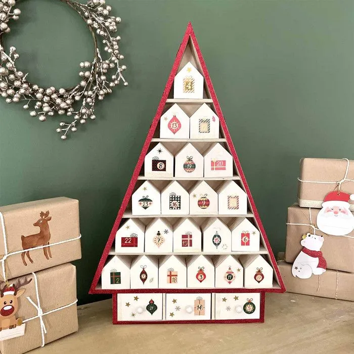 Calendrier de l'avent sapin de Noël en bois 52 x 35 cm-1