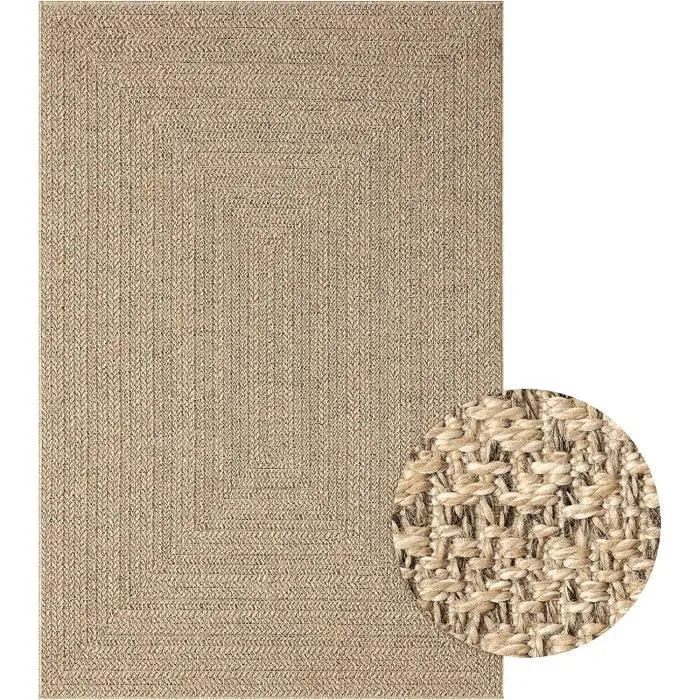 Tapis extérieur en jute Look à motif de rectangulaire Look| 120x170 | pour le jardin ou terrasse-2