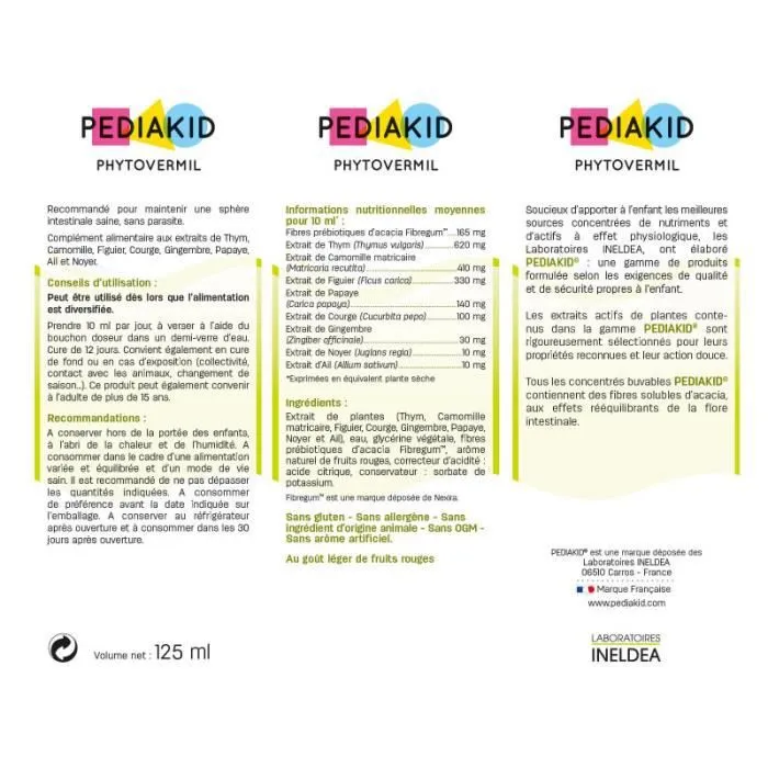 Lot de 3 PEDIAKID Phytovermil - Complément Alimentaire Enfant - Sphère intestinale saine - Concentré à diluer avec bouchon doseur-1